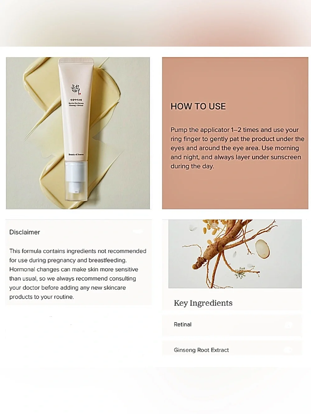 K-Beauty EYE SERUM NIB Beauty of Joseon REVIVE Retinal Hydrating Ginsing Firming